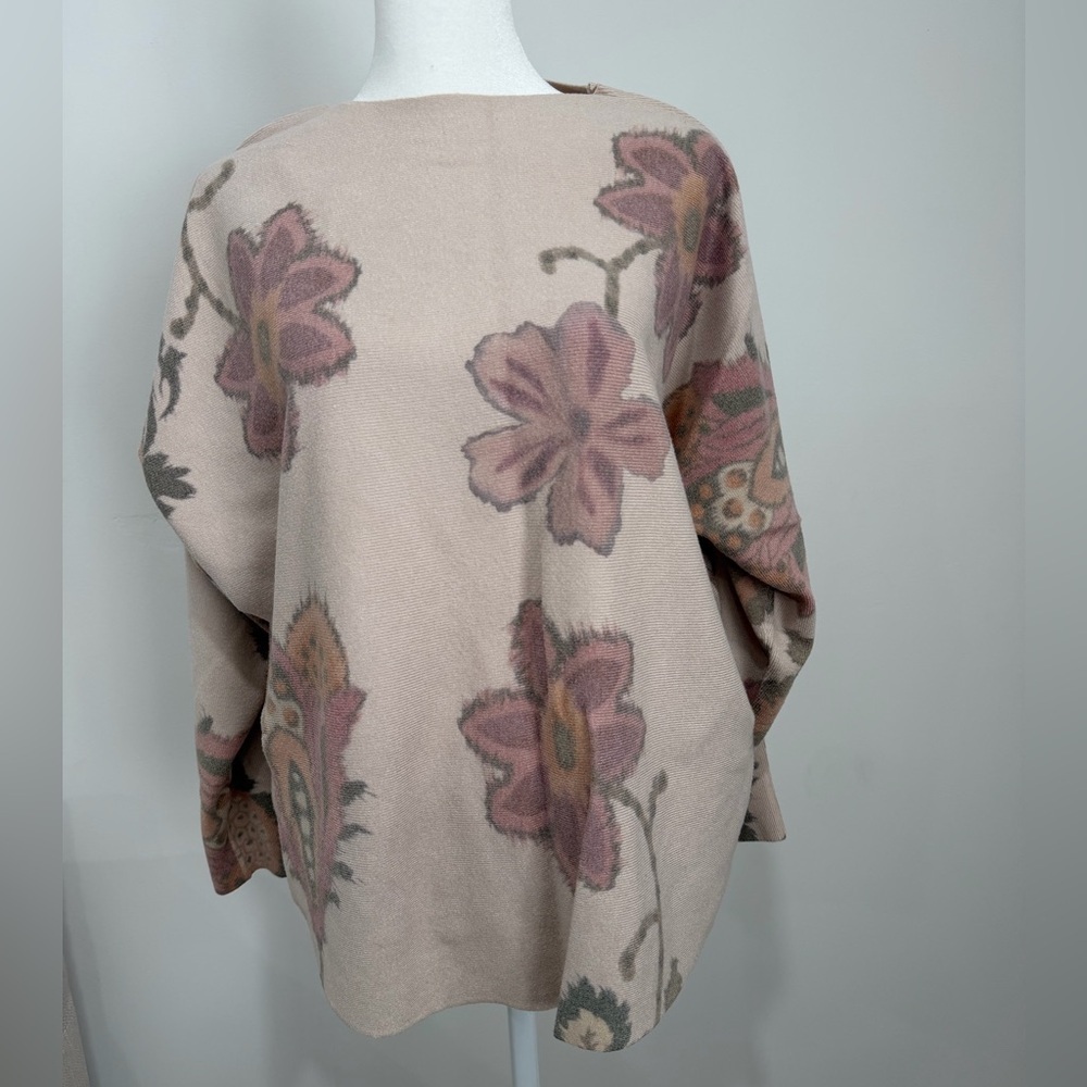 Sioni Size 1X Floral Sweater - Mauve and Beige